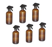 Relaxdays Set of 6 Glass Spray Bottles, 500 ml, Refillable, Nozzle, Mist & Stream, Hair & Plant Care, Cleaning, Brown, 21 x 9.5 x 7.5 cm