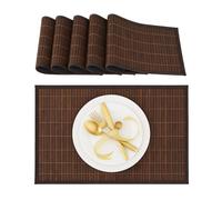 Relaxdays Place Mat Set, 6X Coaster, Tableware, Drinks, Table Protector, Square, 45 x 30 cm, Bamboo, Stylish, Brown