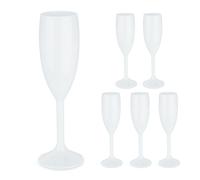 Relaxdays, Plastic Champagne Flutes, Set of 6, Shatterproof, BPA Free, 160 ml, Reusable Wine Glasses, for Parties, White, 22 x 6 x 6 cm