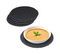 Relaxdays Slate Plates, Set of 6, Round Serving Platters, 25 cm Diameter, Cheese Board, Snacks, Sushi & Desserts, Grey