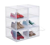 Relaxdays Set of 6 Shoe Storage Boxes, with Door, Stackable, for Footwear up to Size 50, Sneakers Organiser, Transparent, 18 x 25 x 34 cm