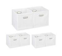 Relaxdays Set of 6 Storage Boxes, No Lids, With Handles, Folding, Square Shelf Bins, 30 x 30 x 30 cm, White