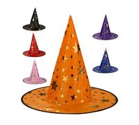 Relaxdays Wizard Hat, Set of 6, Shiny Stars, Halloween & Fancy Dress Party, Witches Costume Accessory, Multicoloured, Steel, Polyester, 35 x 38 cm