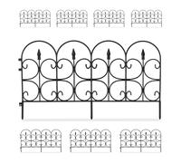 Relaxdays Set of 8 Garden Edging, HWD: 38 x 68 x 1 cm Each, Decorative Flowerbed Fence, Push-in, Antique, Plastic, Black