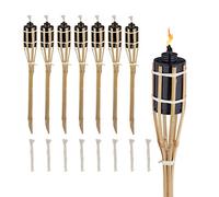 Relaxdays Set of 8 Garden Oil Torches, with Replacable Wicks, Bamboo & Iron, Outdoor Party Flares, HxØ: 50x6cm, Natural