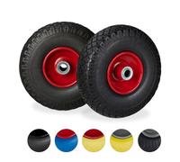 Relaxdays Set of 8 Hand Truck Tyres, Non-Flat Solid Rubber Wheels, 3.00-4”, 20mm Axle, 100 kg, 260x85mm, Black/Red