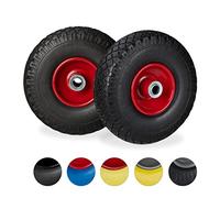 Relaxdays Set of 8 Hand Truck Tyres, Non-Flat Solid Rubber Wheels, 3.00-4”, 20mm Axle, 100 kg, 260x85mm, Black/Red
