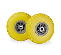 Relaxdays Set of 8 Hand Truck Tyres, Non-Flat Solid Rubber Wheels, 3.00-4”, 20mm Axle, 80 kg, 260 x 85 mm, Yellow/Grey