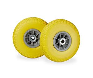 Relaxdays Set of 8 Hand Truck Tyres, Non-Flat Solid Rubber Wheels, 3.00-4”, 20mm Axle, 80 kg, 260 x 85 mm, Yellow/Grey