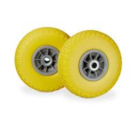 Relaxdays Set of 8 Hand Truck Tyres, Non-Flat Solid Rubber Wheels, 3.00-4”, 20mm Axle, 80 kg, 260 x 85 mm, Yellow/Grey