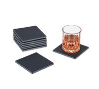 Relaxdays Slate Coasters, Set of 8, Square Drink Mats, for Coffee Table, 10 x 10 cm, for Glasses & Mugs, Anthracite