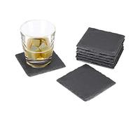 Relaxdays Set of 8 Slate Coasters, Square 10x10 cm, Easy-Care Coasters for Glasses, Grey