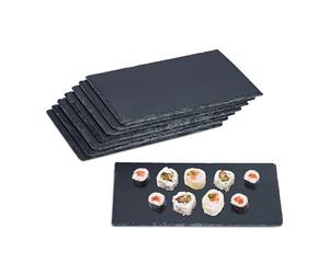 Relaxdays Set of 8 Slate Platter, Rectangular Serving Plate, 26 x 16 cm, for Cheese, Sushi, Desserts, Buffet, Anthracite