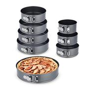 Relaxdays Set of 8 Springform Pans, Round Baking Forms, Diameters: 14-28 cm, Stainless Steel, Non-Stick Coat, Anthracite, 6.5 x 28 cm