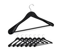 Relaxdays Set of 8 Suit Hanger, 90% wood 10% iron, Black, 23 x 45 x 6 cm