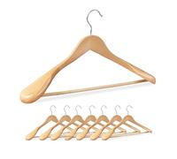 Relaxdays Set of 8 Suit Hanger, 90% wood 10% iron, Natural, 23 x 45 x 6 cm
