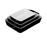 Relaxdays Set of Casserole Dishes in 3 Sizes, Rectangular, for Lasagna, Roast, Tiramisu, Ceramic Oven Form, Black/White