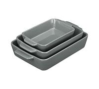 Relaxdays Set of Casserole Dishes in 3 Sizes, Rectangular, for Lasagna, Roast, Tiramisu, Ceramic Oven Form, Grey