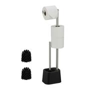 Relaxdays Set, Stainless Steel, 65.5 x 13 x 16 cm, freestanding Toilet Paper Holder with Brush, Black/White, Plastic