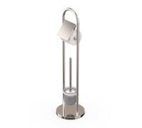 Relaxdays Set, Stainless Steel, H x D: 79 x 22 cm, Standing Paper, Toilet Brush Holder, Silver, Plastic, Foam