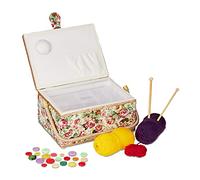 Relaxdays Sewing Box Empty Removable Insert with Lid Portable Vintage Flowers Design Fabric Sewing Basket Colorful 17x31x23cm