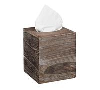 Relaxdays Shabby, Paper Tissue Box Cover with Sliding Floor, Wooden Dispenser Cube, HWD: 16.5x14x14 cm, Brown, Wood
