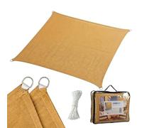 Relaxdays Shade Sail, 3x3 m, HDPE breathable mesh, garden & balcony, eyelets & guy ropes, square, sand