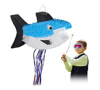 Relaxdays Shark Pinata, Hanging, for Boys & Girls, Birthday Piñata, Fillable, Blue