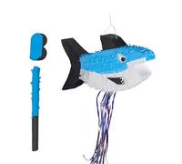 Relaxdays Shark Piñata with Stick & Mask, Fillable, 29x50.5x10 cm, Colorful Children's Birthday Decor