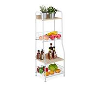 Relaxdays Shelf 4 Tier Fruit & Vegetable Baskets Kitchen Accessories Narrow Storage Rack Metal & MDF White, 60% iron 40% fibreboard, 1 item