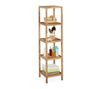 Relaxdays Shelf, 5 Shelves, H x W x D: 145 x 36 x 36 cm, Bathroom, Kitchen, Walnut, Natural, Wood