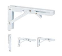 Relaxdays Shelf Bracket, Set of 4, Foldable, for Wall, Support Angles, Space-saving, HWD: 11 x 3 x 20 cm, Metal, White, Steel, 11 x 3.5 x 20 cm