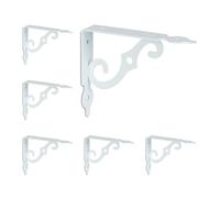 Relaxdays Shelf Bracket, Set of 6, for Wall, Support Angles, Wall bracket, Vintage, HWD: 11 x 2.5 x 14 cm, Metal, White