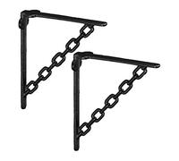 Relaxdays Shelf Brackets, Cast Iron, Set of 2, Rack Support, Chain Motif, 18 x 4 x 21.5 cm, Angle for Shelves, Black