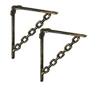 Relaxdays Shelf Brackets, Cast Iron, Set of 2, Rack Support, Chain Motif, 18 x 4 x 21.5 cm, Angle for Shelves, Bronze