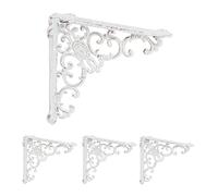 Relaxdays Shelf Brackets, Set of 4, Cast Iron, Antique Style Supports, for Wall-Mounted Shelves, 21.5x4x21.5 cm, White