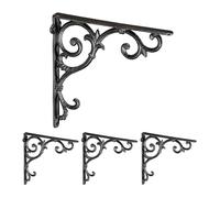 Relaxdays Shelf Brackets, Set of 4, Cast Iron, Antique Style Supports, for Wall-Mounted Shelves, 24.5x4x24.5 cm, Black