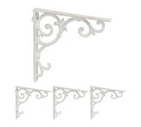 Relaxdays Shelf Brackets, Set of 4, Cast Iron, Antique Style Supports, for Wall-Mounted Shelves, 24.5x4x24.5 cm, White