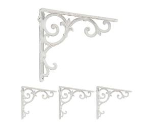 Relaxdays Shelf Brackets, Set of 4, Cast Iron, Antique Style Supports, for Wall-Mounted Shelves, 24.5x4x24.5 cm, White