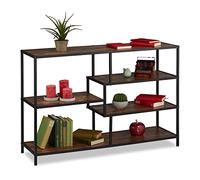 Relaxdays Shelf, Industrial Style, 5 Shelves, Wooden Look, H x W x D: 79 x 115 x 33 cm, Metal, MDF, Dark Brown/Black, Fibreboard