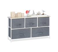 Relaxdays Shelving System, Chest of Drawers, Standing Shelf with Boxes, HxWxD: 54.5 x 100 x 30 cm, Metal and Wood, Grey