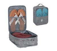 Relaxdays Shoe Bag, Travel Storage, Organiser, Fabric, Attach to Suitcase, HxWxD: 30 x 23 x 14 cm, Compact, Zipper, Grey