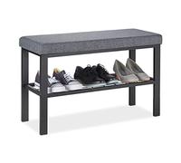 Relaxdays Shoe Bench, 1 Shelf, Shoeshelf with Seat, Upholstered, 50.5 x 81 x 32 cm, for Hallway or Bedroom, Black/Grey, Iron