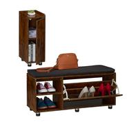 Relaxdays Shoe Bench & Cabinet, 2-Piece Set, Footwear Storage with Seat, Cupboard, Hallway & Bedroom, Brown/Black, 48.5 x 100 x 35.5 cm
