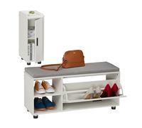 Relaxdays Shoe Bench & Cabinet, 2-Piece Set, Footwear Storage with Seat, Cupboard, Hallway & Bedroom, White/Grey, 48.5 x 100 x 35.5 cm
