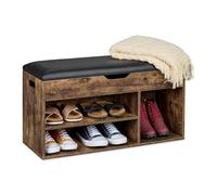 Relaxdays Shoe Bench, Footwear Rack with 3 Compartments, HWD: 46x80x30 cm, Upholstered Industrial Seat, Brown/Black, Plastic, Fibreboard