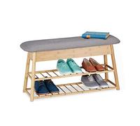 Relaxdays Shoe Bench for 8 Pairs, 2 Levels, Foldable Seat Pad, 2 Storage Compartments Under Lid, Bamboo, HWD: 48x90x28 cm, Natural, 1 élément