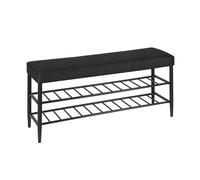Relaxdays shoe bench, padded faux leather seat, 2 shoe racks for 8 pairs, H x W x D 50x100x30 cm, black