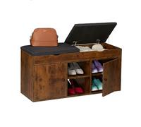 Relaxdays Shoe Bench, Padded Seat, 49.5 x 100 x 34 cm, for Hallway & Bedroom, Footwear Storage, Lift Up Lid, Brown/Black