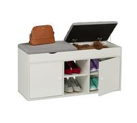 Relaxdays Shoe Bench, Padded Seat, 49.5 x 100 x 34 cm, for Hallway & Bedroom, Footwear Storage, Lift Up Lid, White/Grey